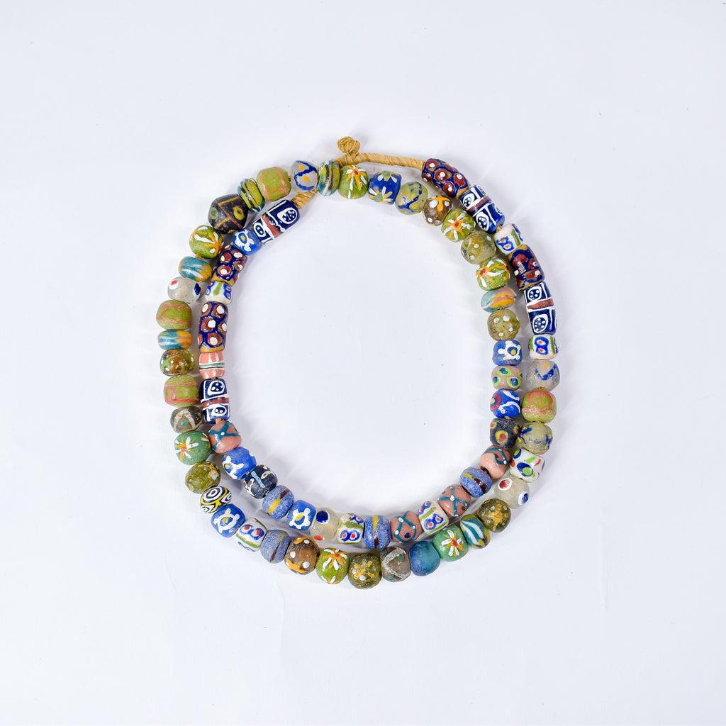 Fancy Krobo "Recycled" Powder Glass Trade Beads 34 Inch