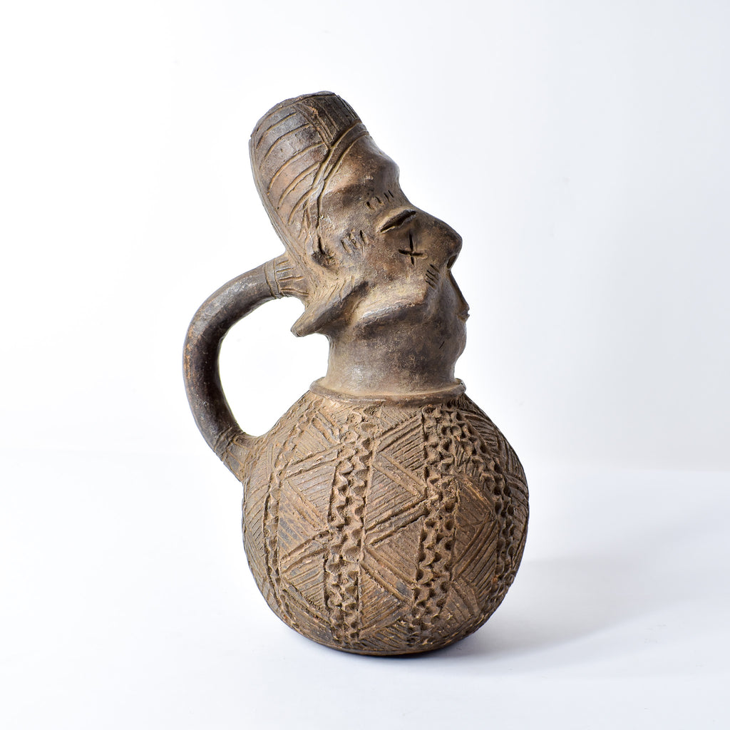Mangbetu Figure Burial Clay Vessel Congo