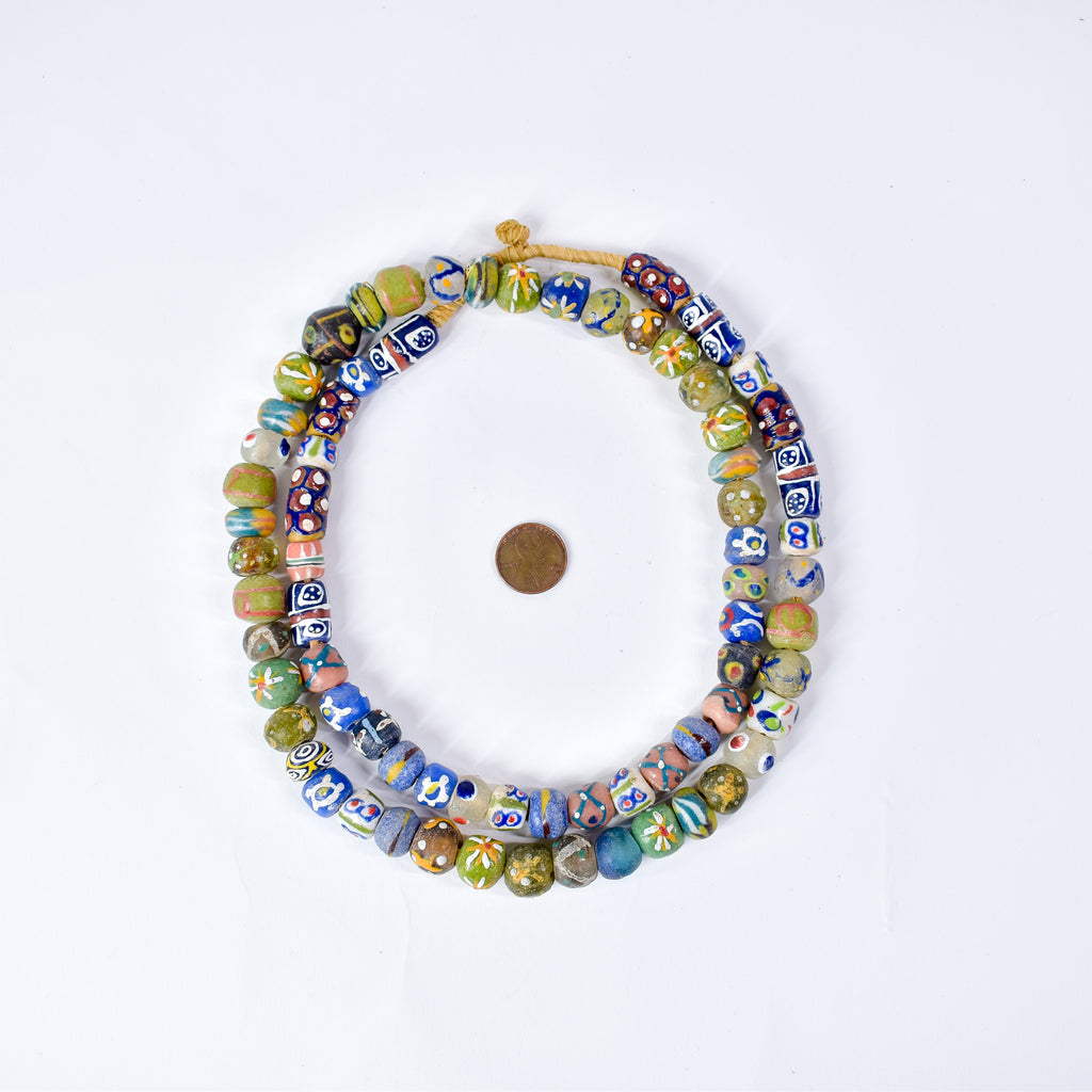 Fancy Krobo "Recycled" Powder Glass Trade Beads 34 Inch
