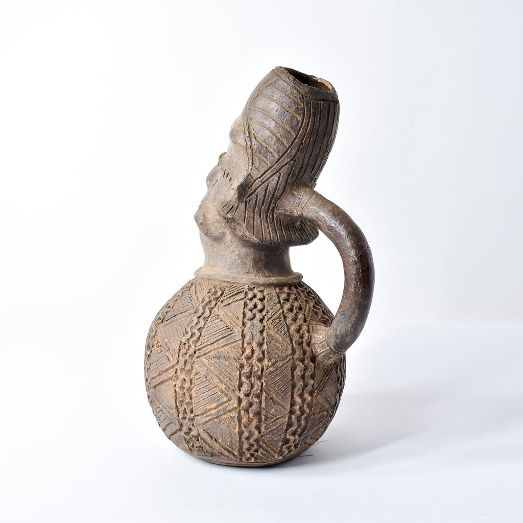 Mangbetu Figure Burial Clay Vessel Congo