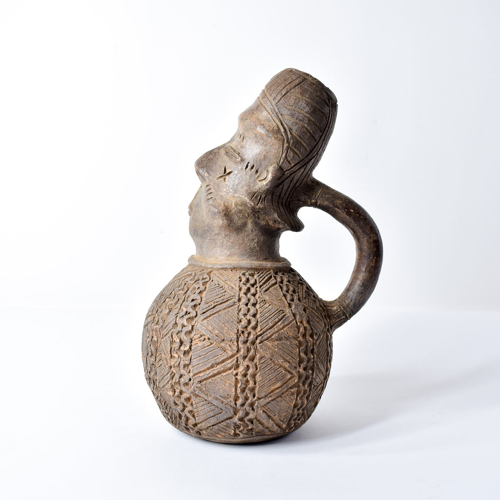Mangbetu Figure Burial Clay Vessel Congo