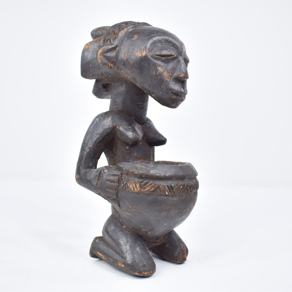 Luba Kneeling Female Figure with Bowl Congo
