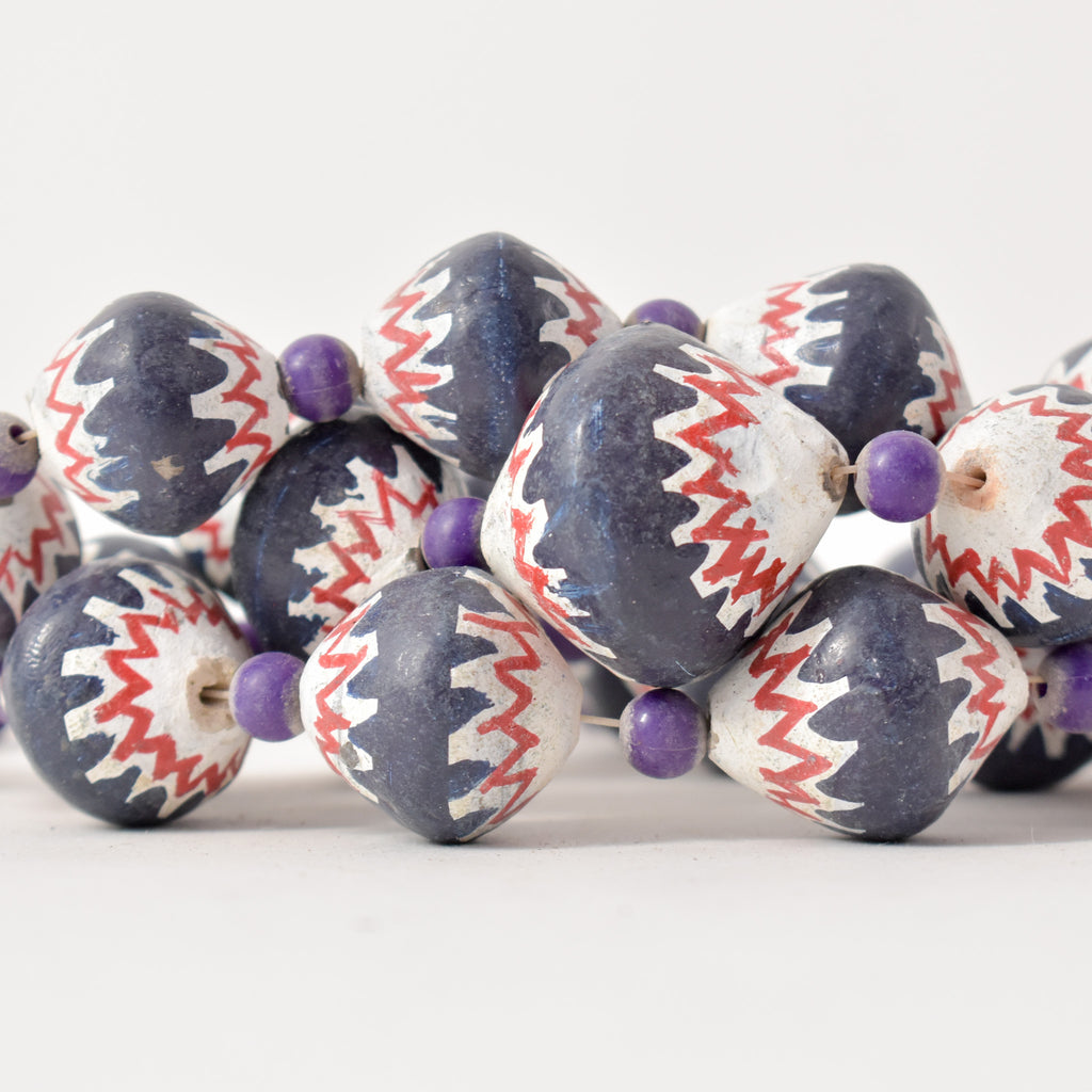 Chevron Copies Painted Clay Beads Necklace Cameroon Africa 36 Inch