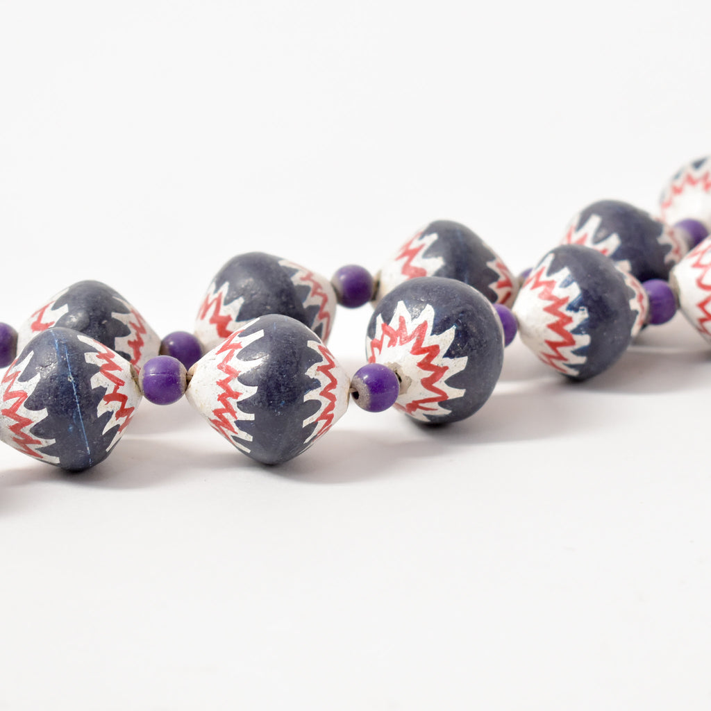 Chevron Copies Painted Clay Beads Necklace Cameroon Africa 36 Inch