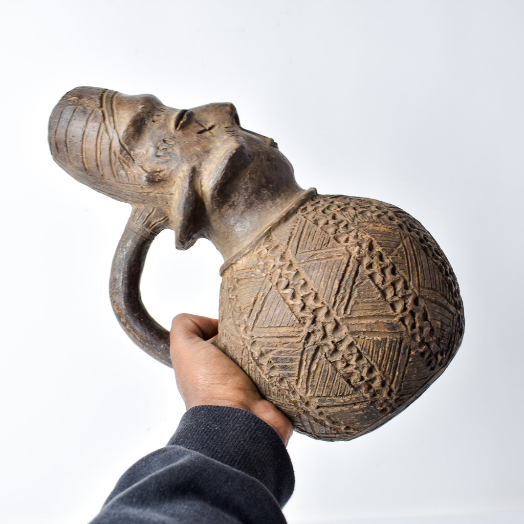 Mangbetu Figure Burial Clay Vessel Congo