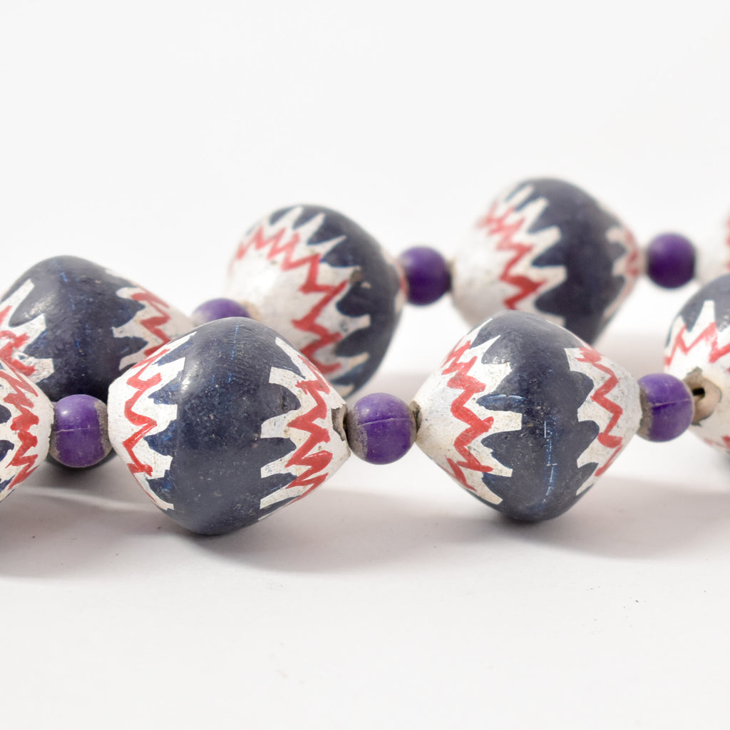 Chevron Copies Painted Clay Beads Necklace Cameroon Africa 36 Inch