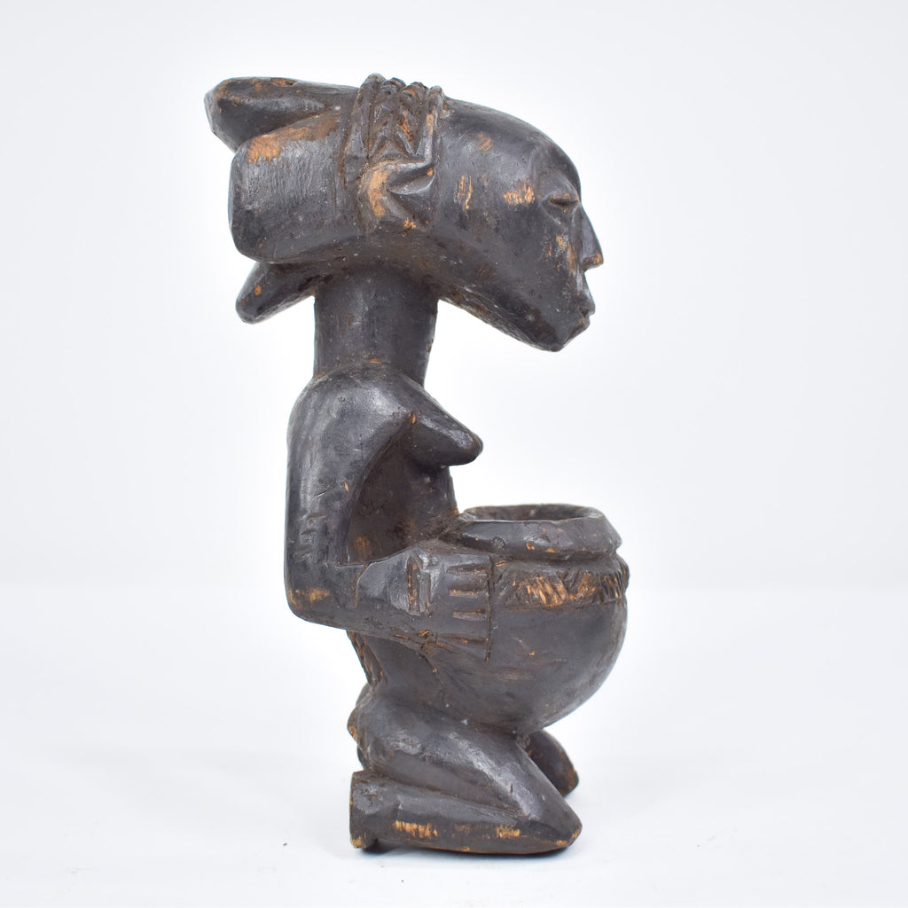 Luba Kneeling Female Figure with Bowl Congo