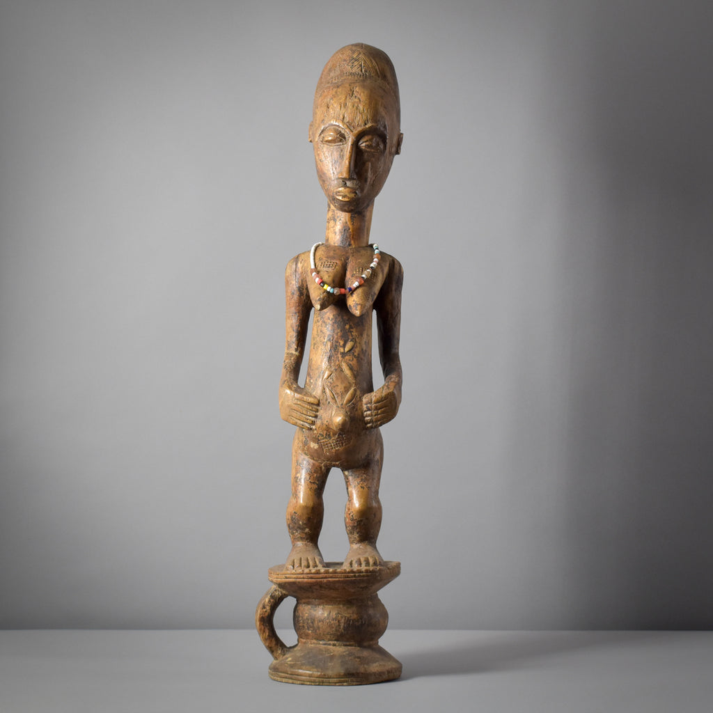 Baule Standing Aura Poku Female Figure With Beaded Necklace Cote d'Ivoire