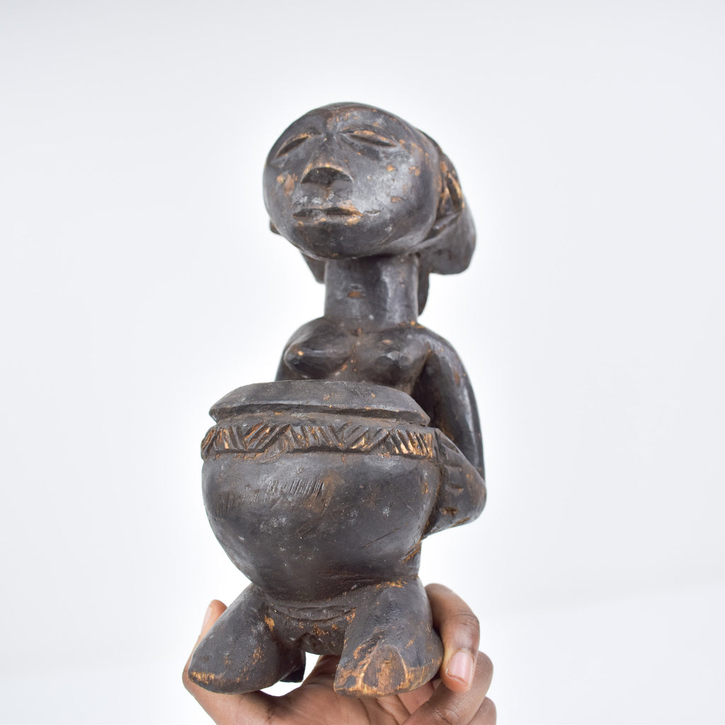 Luba Kneeling Female Figure with Bowl Congo