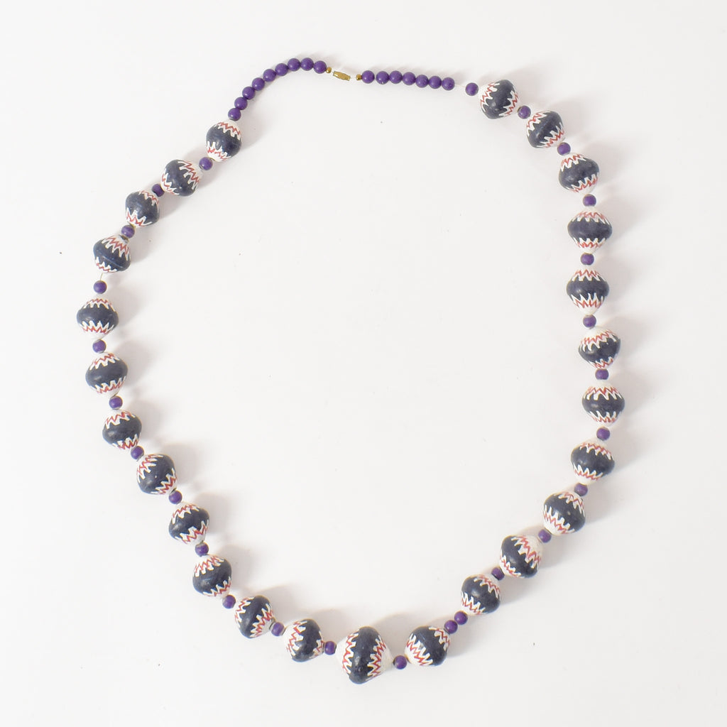 Chevron Copies Painted Clay Beads Necklace Cameroon Africa 36 Inch