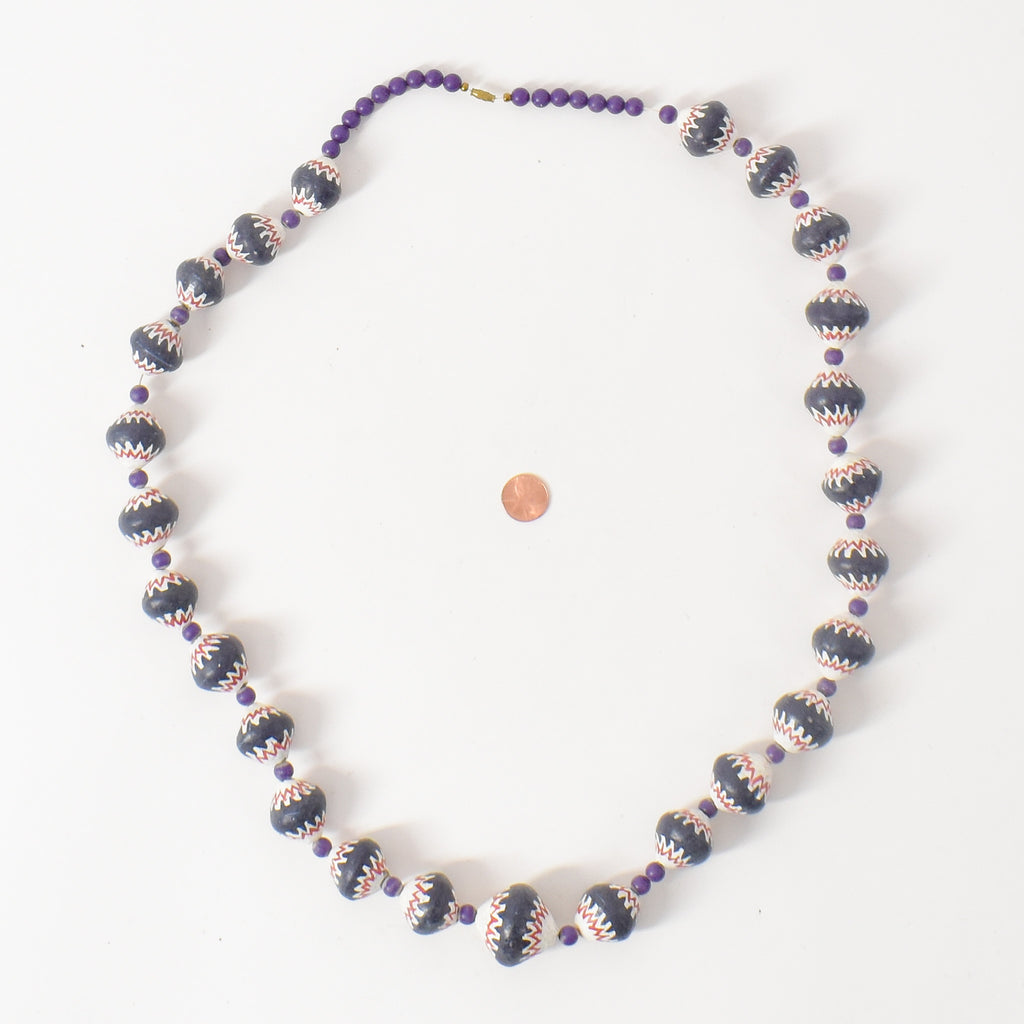 Chevron Copies Painted Clay Beads Necklace Cameroon Africa 36 Inch