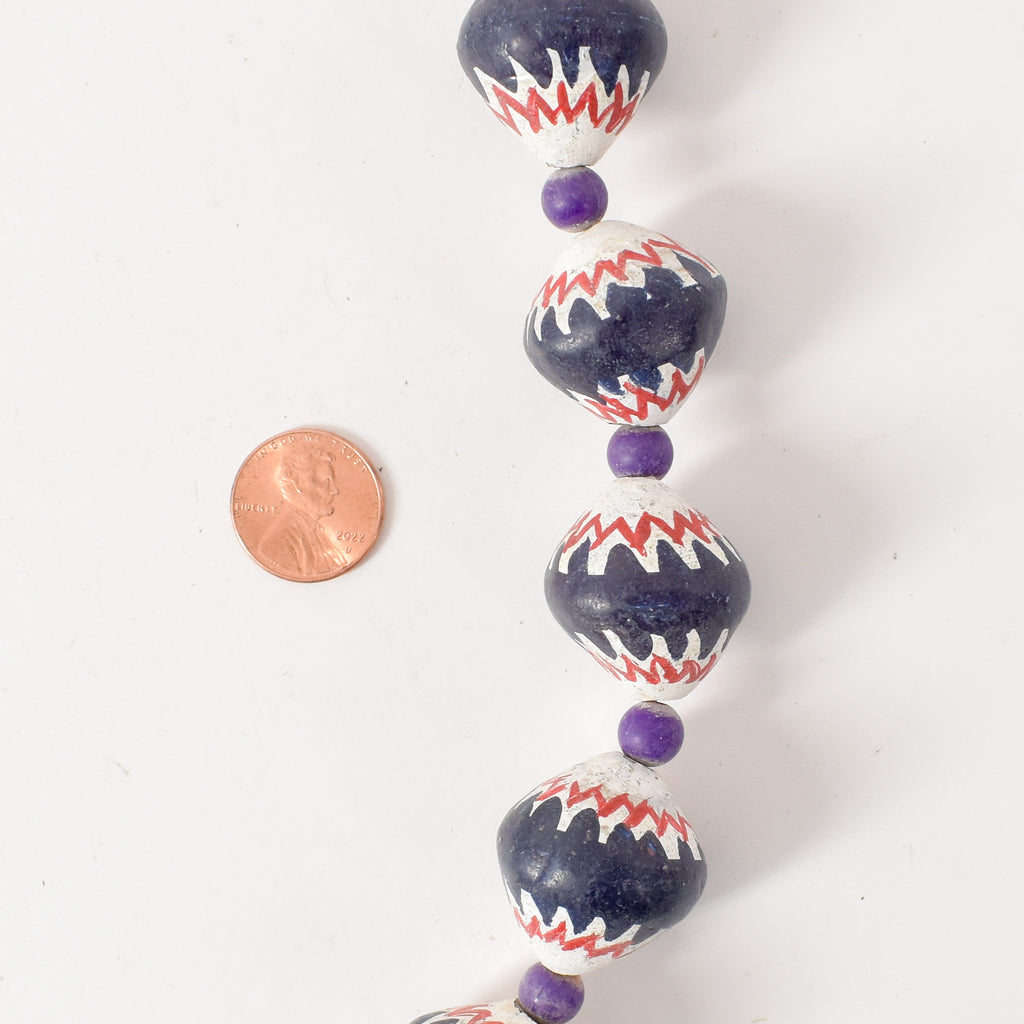 Chevron Copies Painted Clay Beads Necklace Cameroon Africa 36 Inch