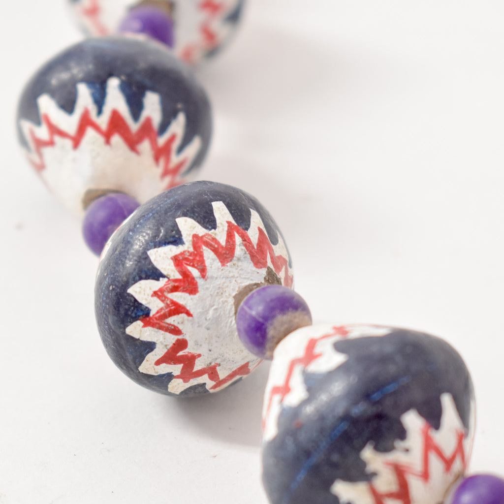Chevron Copies Painted Clay Beads Necklace Cameroon Africa 36 Inch