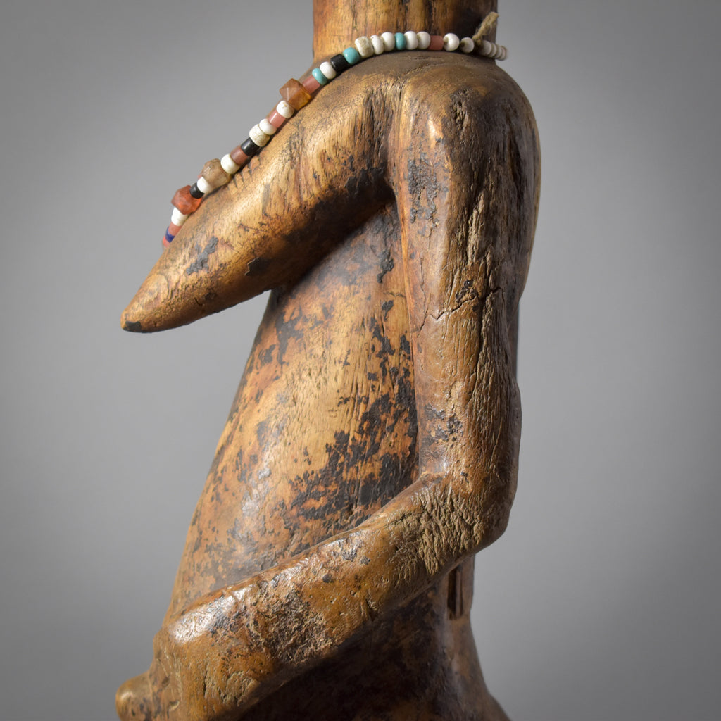 Baule Standing Aura Poku Female Figure With Beaded Necklace Cote d'Ivoire