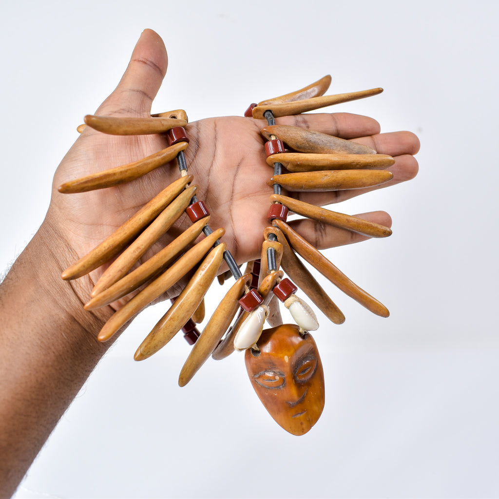 Lega Bone and Wood Necklace with Igiga Mask Pendant Congo