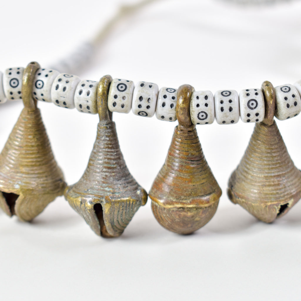 Yoruba Bells with White Beads 32 Inch