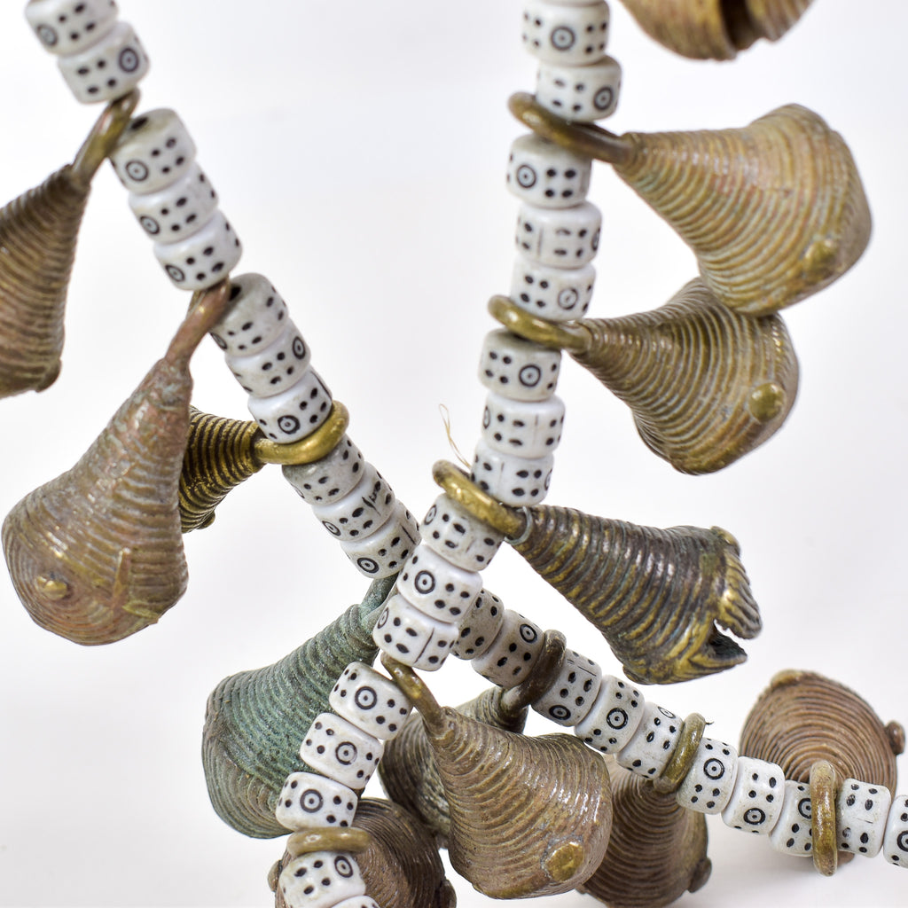 Yoruba Bells with White Beads 32 Inch