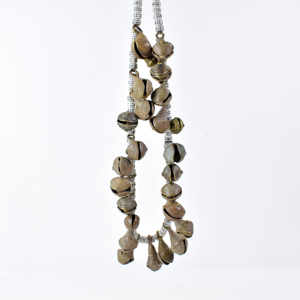 Yoruba Bells with White Beads 32 Inch