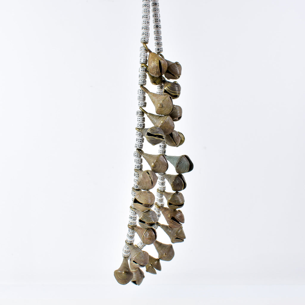 Yoruba Bells with White Beads 32 Inch