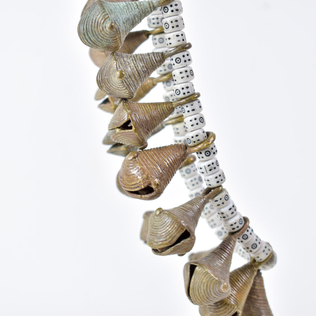 Yoruba Bells with White Beads 32 Inch