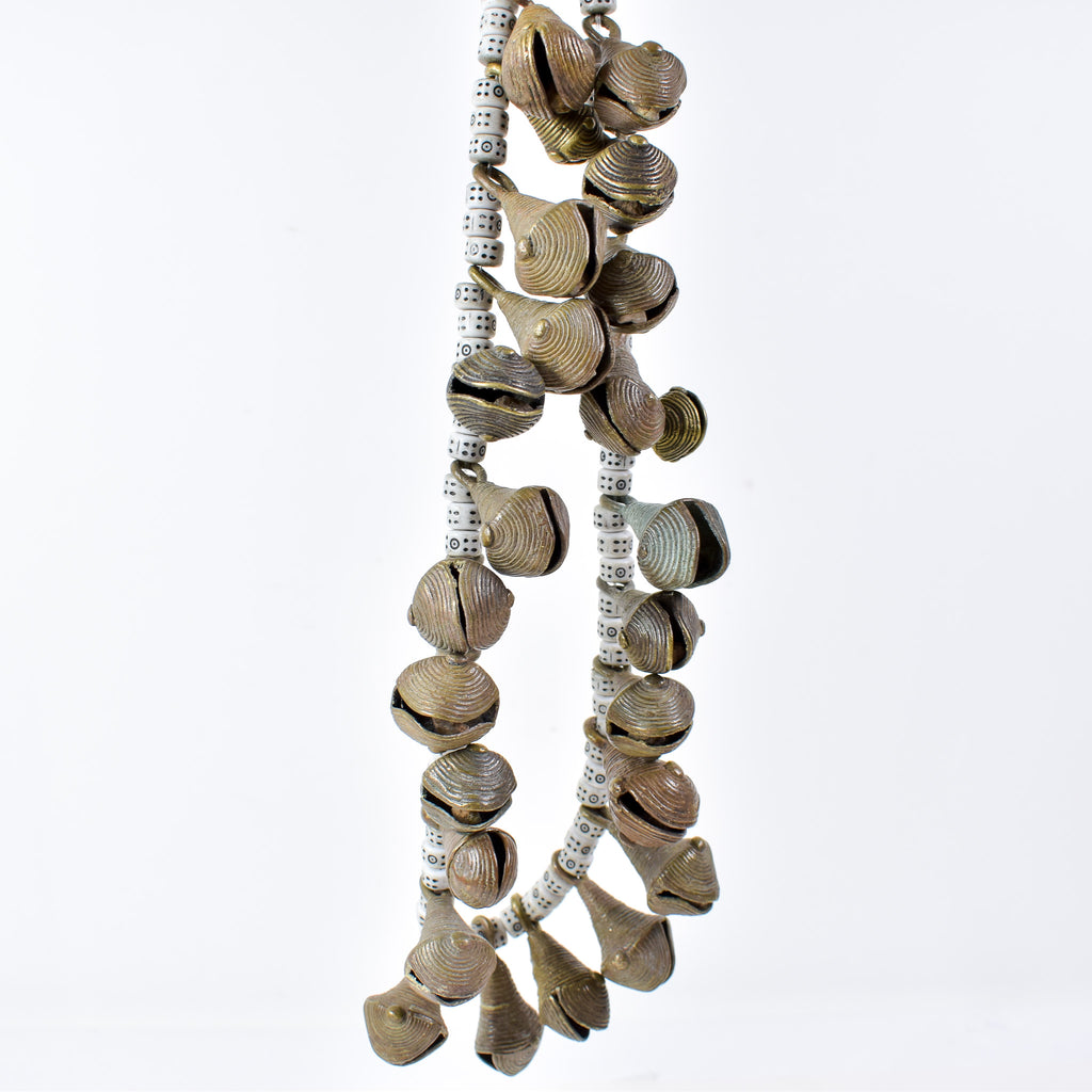 Yoruba Bells with White Beads 32 Inch