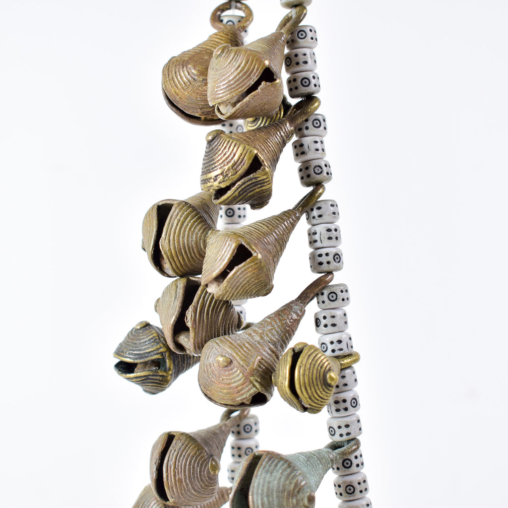 Yoruba Bells with White Beads 32 Inch