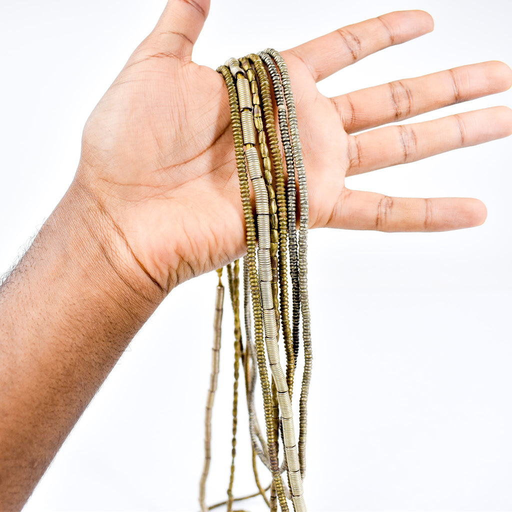6 Strands Ethiopian Silver Colored Mixed Metal Bead Grab Bag