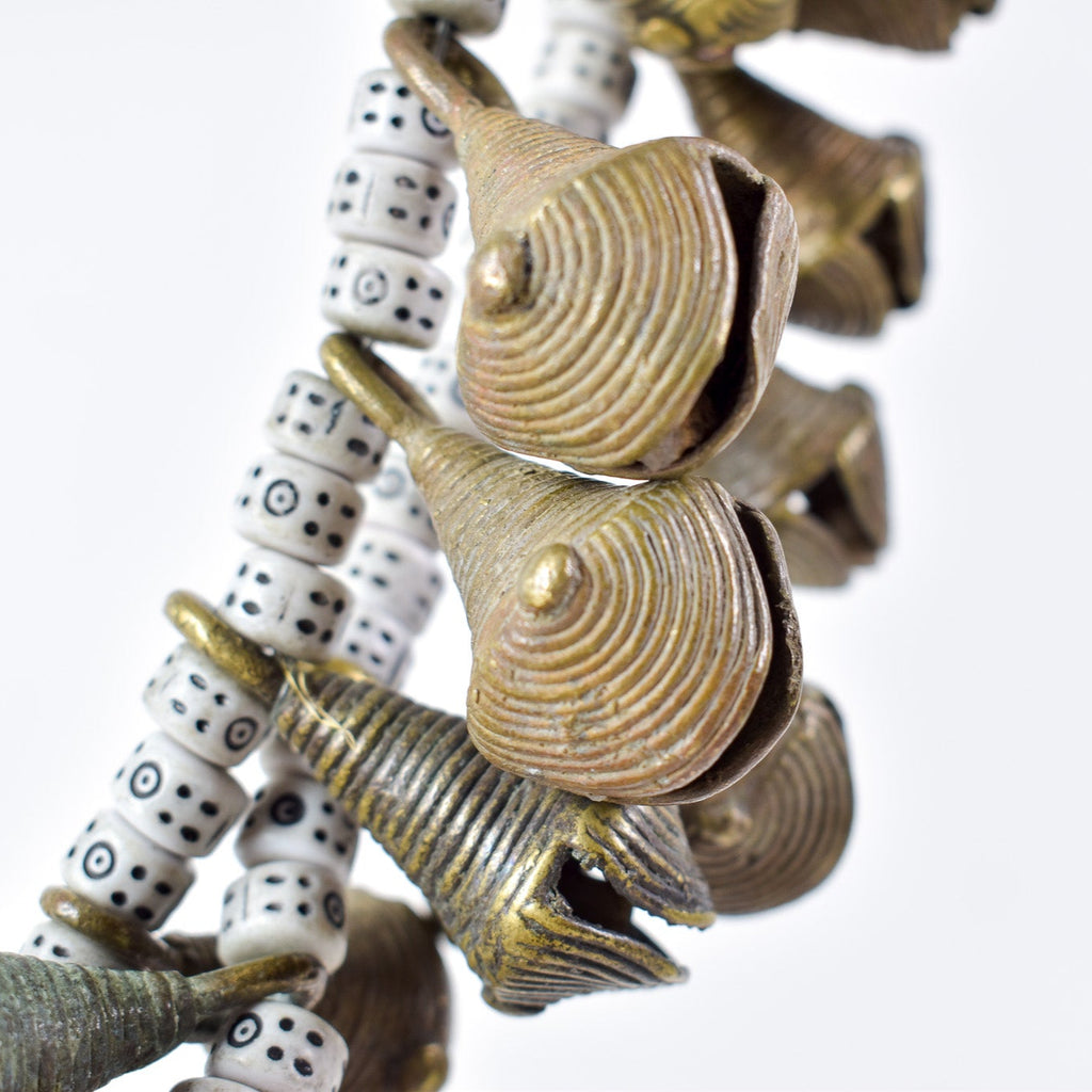 Yoruba Bells with White Beads 32 Inch