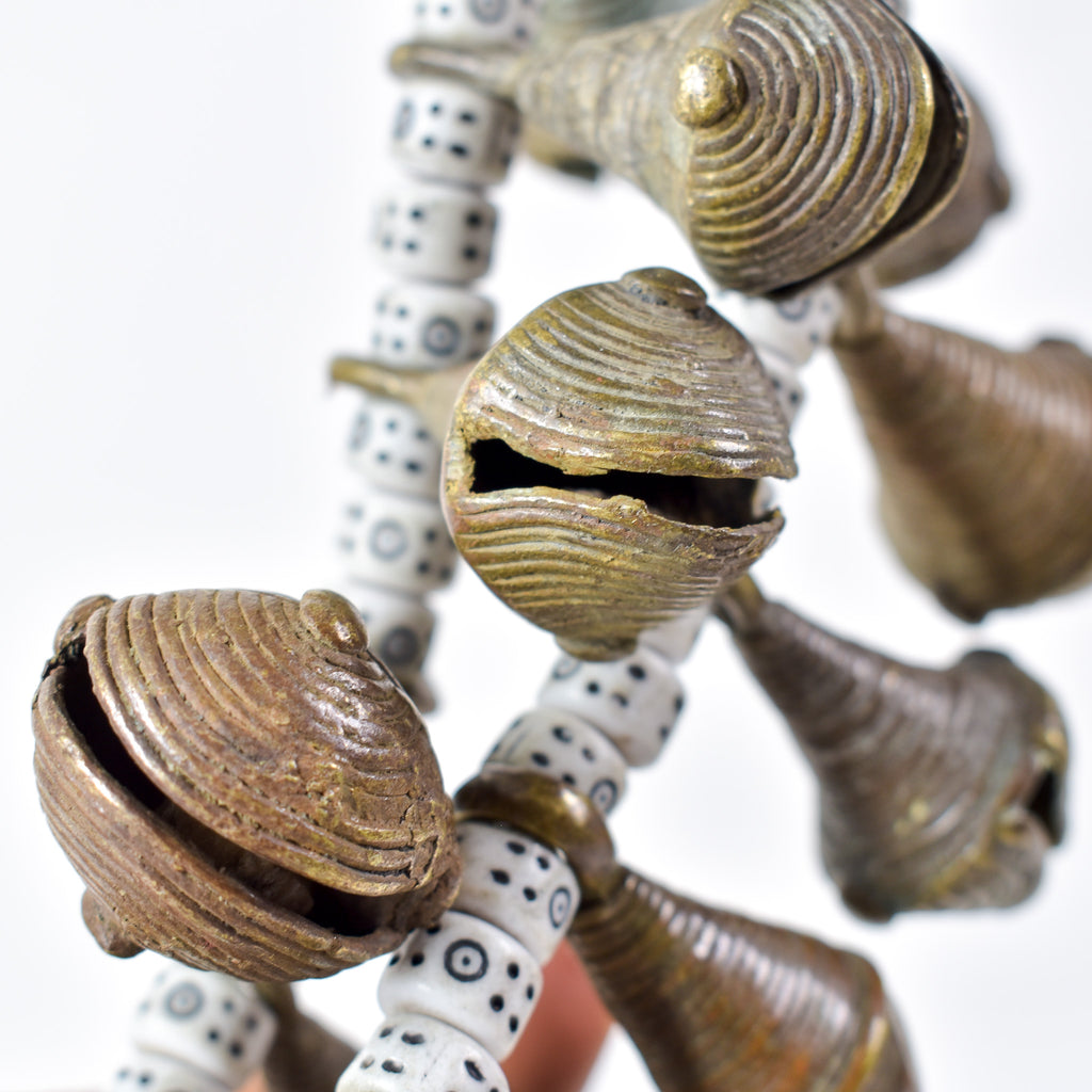Yoruba Bells with White Beads 32 Inch