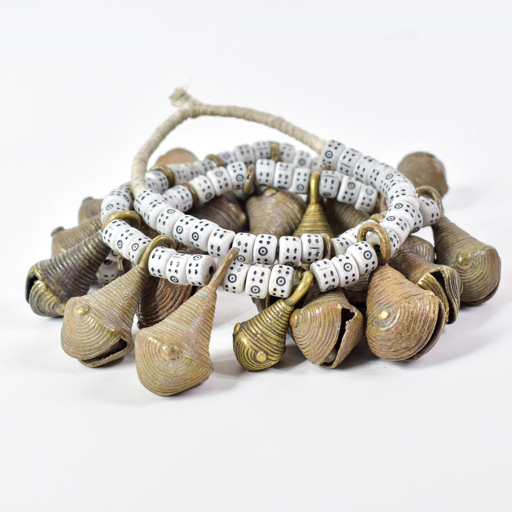 Yoruba Bells with White Beads 32 Inch
