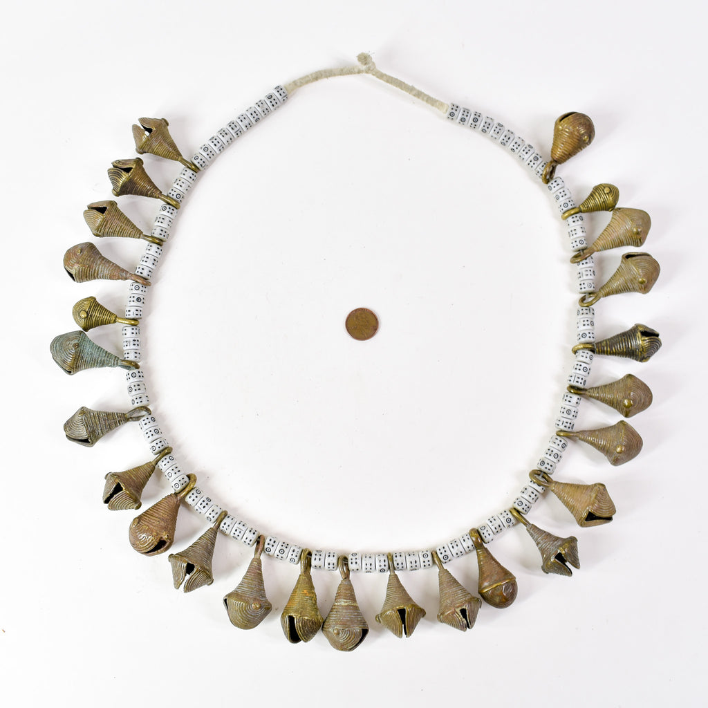 Yoruba Bells with White Beads 32 Inch