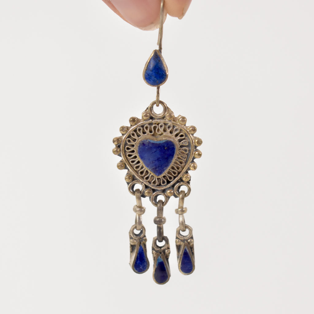 Lapis and Silver Earrings Afghanistan