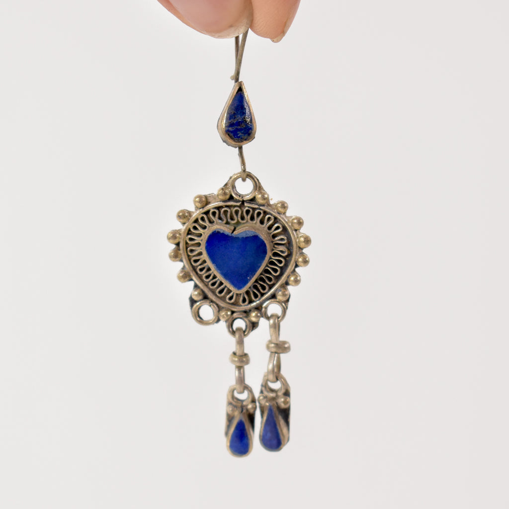 Lapis and Silver Earrings Afghanistan