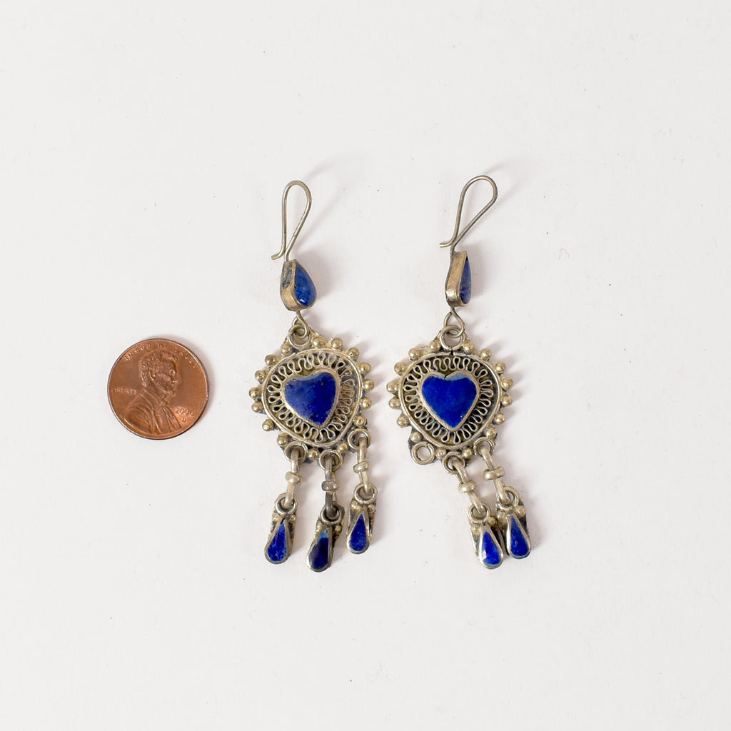 Lapis and Silver Earrings Afghanistan