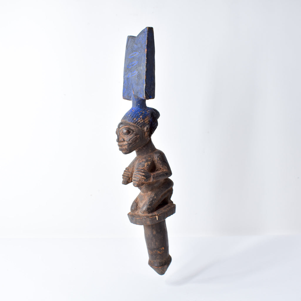 Yoruba Shango Figure Wand Kneeling Nigeria