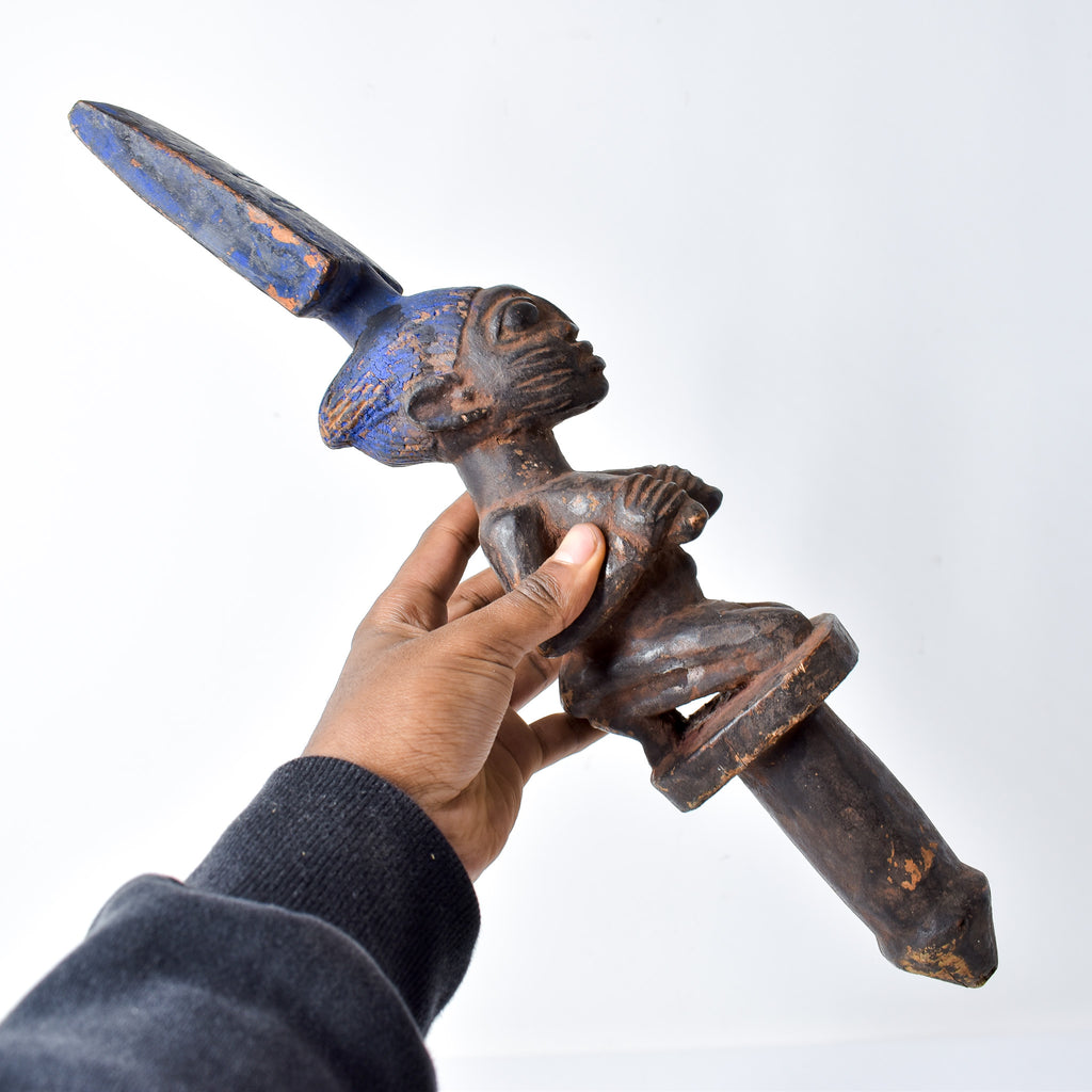 Yoruba Shango Figure Wand Kneeling Nigeria