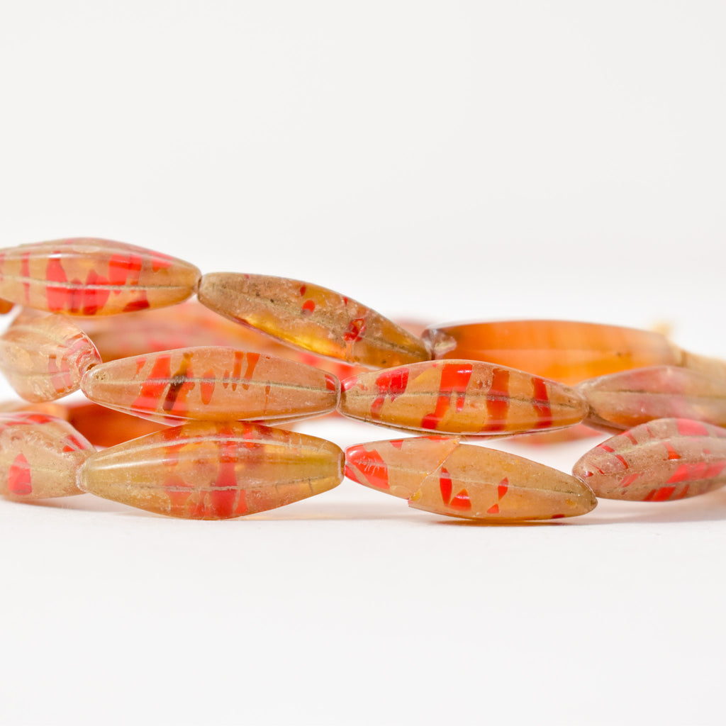 Faceted Czech Red and Yellow Trade Beads with Carnelian Stone