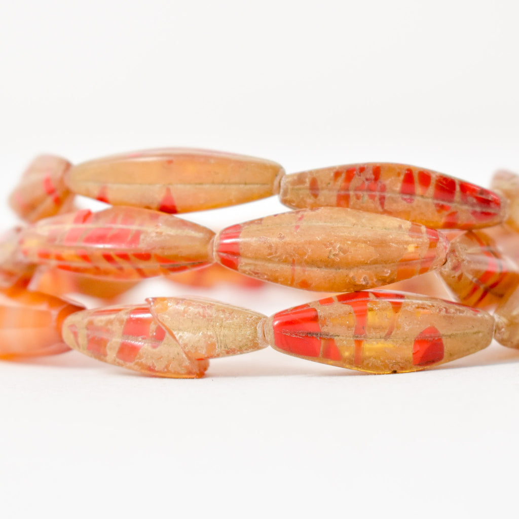 Faceted Czech Red and Yellow Trade Beads with Carnelian Stone