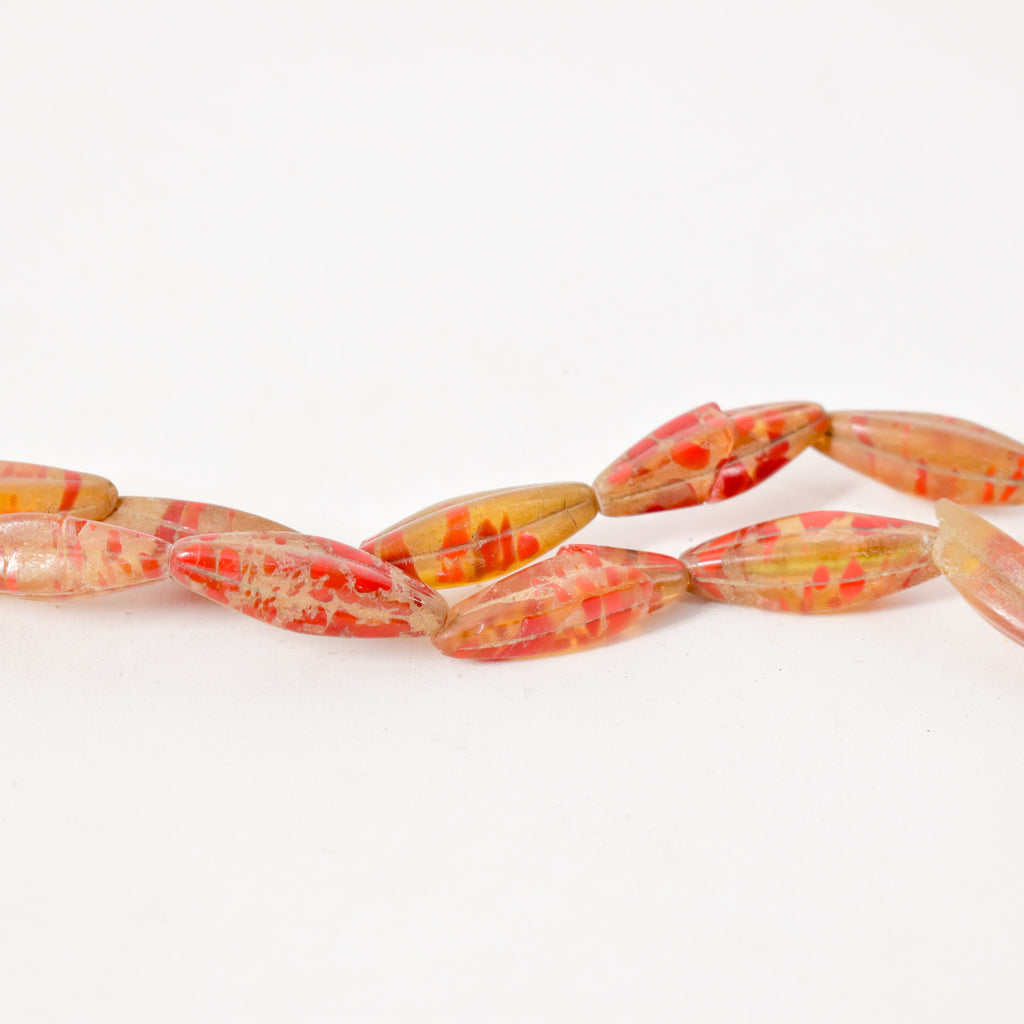 Faceted Czech Red and Yellow Trade Beads with Carnelian Stone