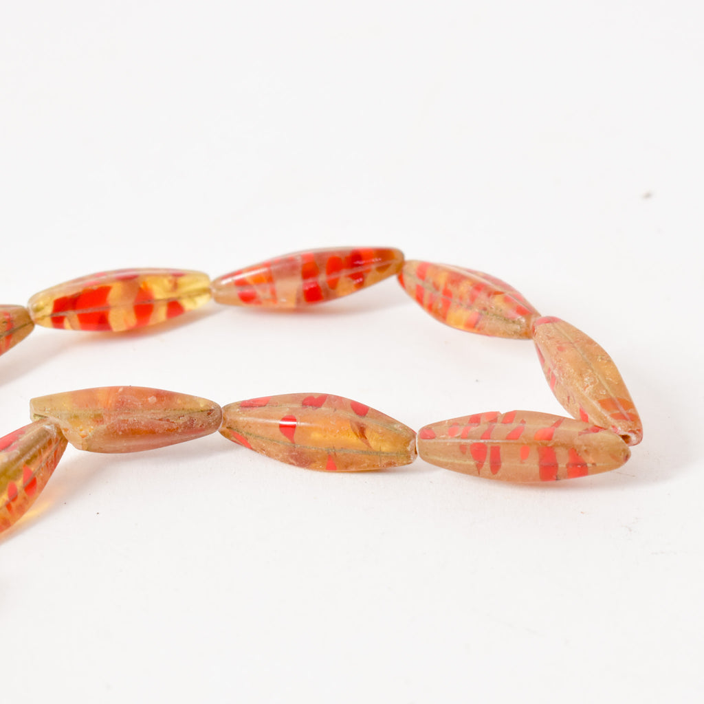 Faceted Czech Red and Yellow Trade Beads with Carnelian Stone