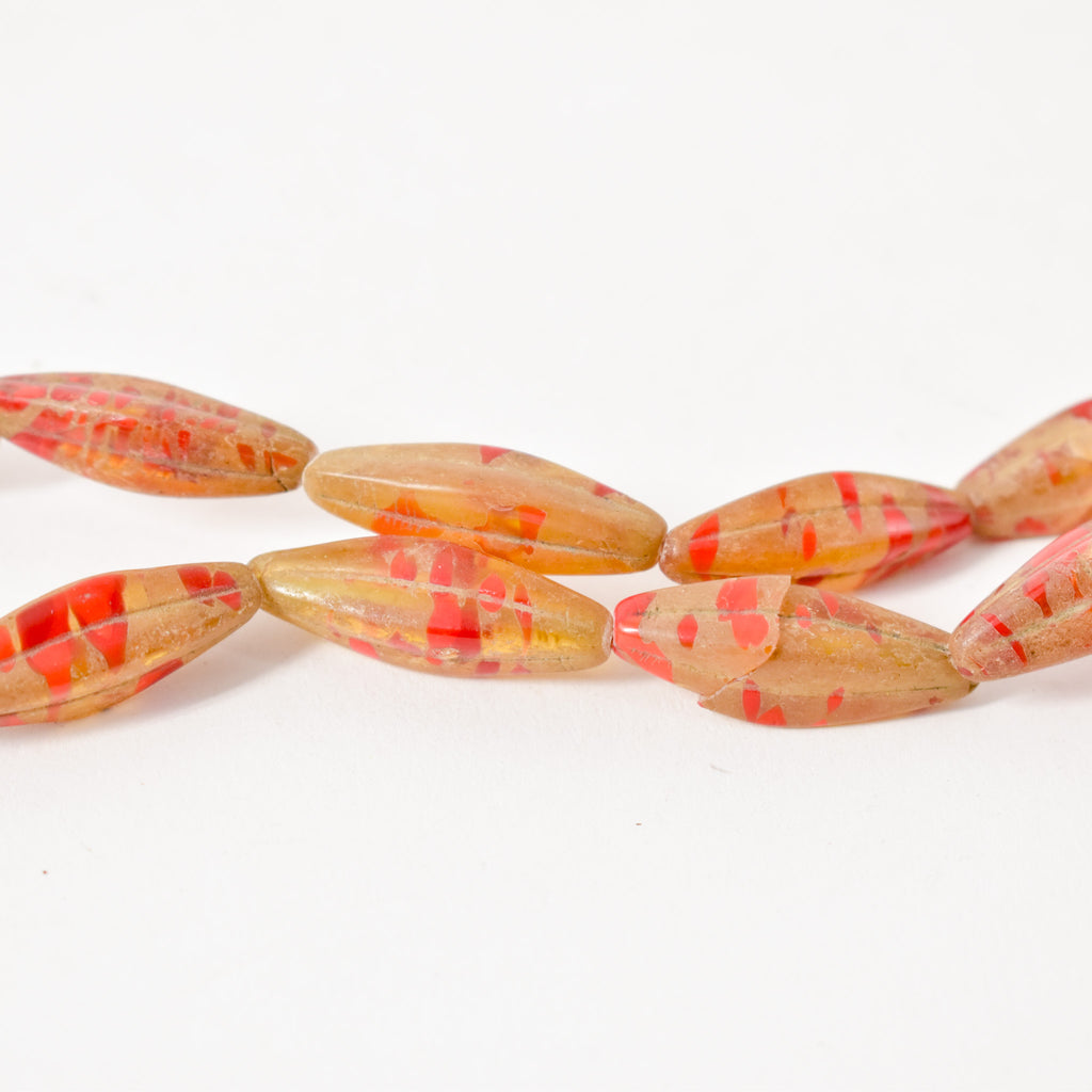 Faceted Czech Red and Yellow Trade Beads with Carnelian Stone