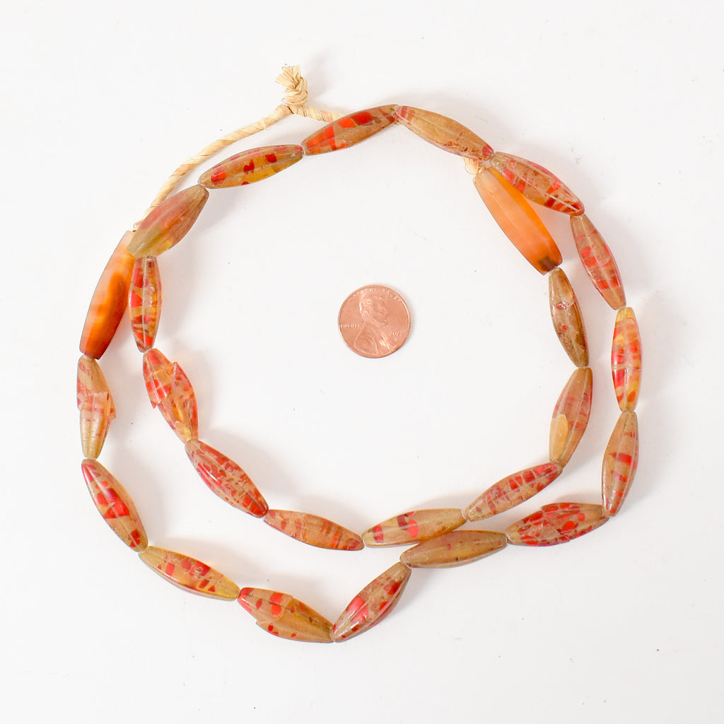 Faceted Czech Red and Yellow Trade Beads with Carnelian Stone