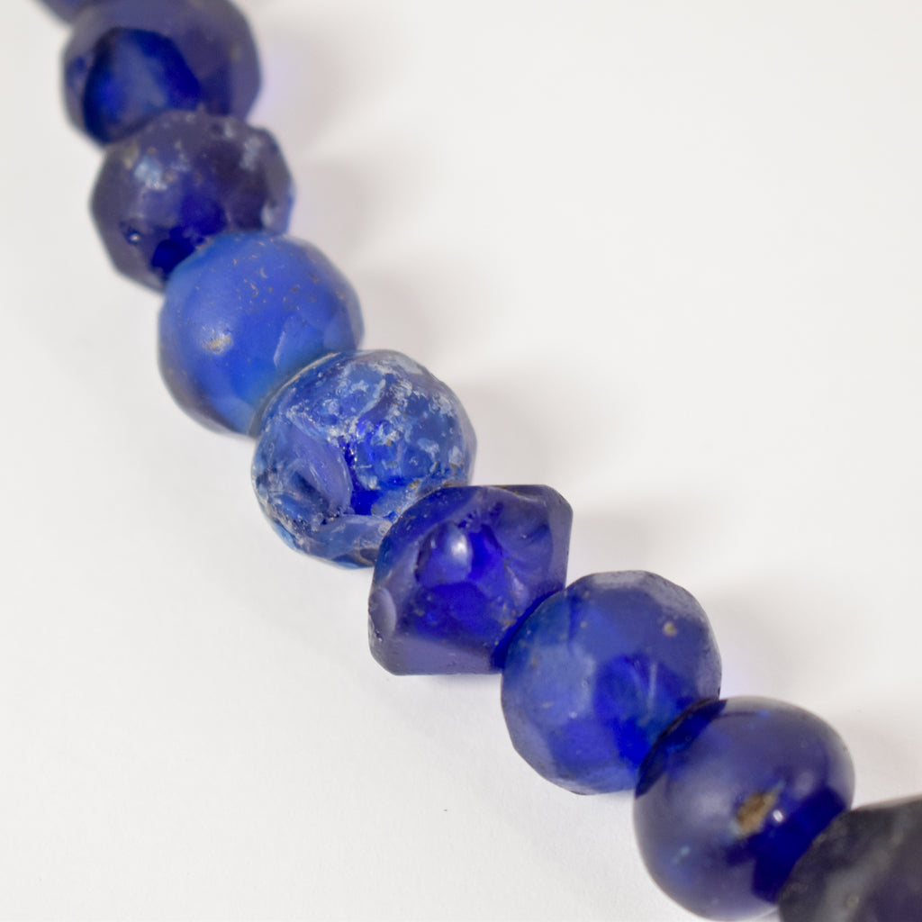 Russian Blue Faceted Trade Beads with Red Faceted Czech 30 Inch