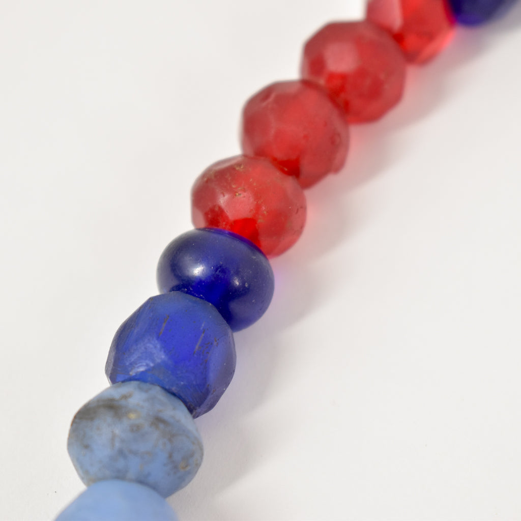 Russian Blue Faceted Trade Beads with Red Faceted Czech 30 Inch