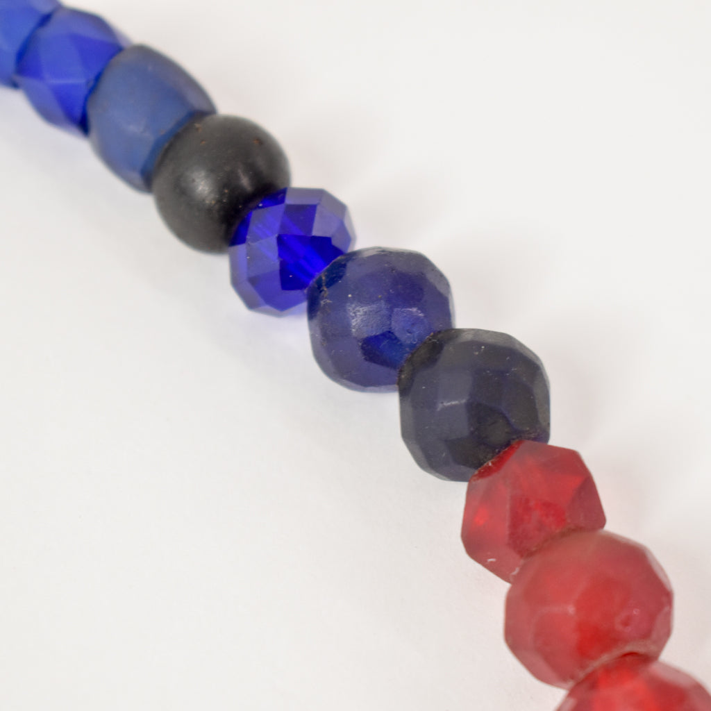 Russian Blue Faceted Trade Beads with Red Faceted Czech 30 Inch
