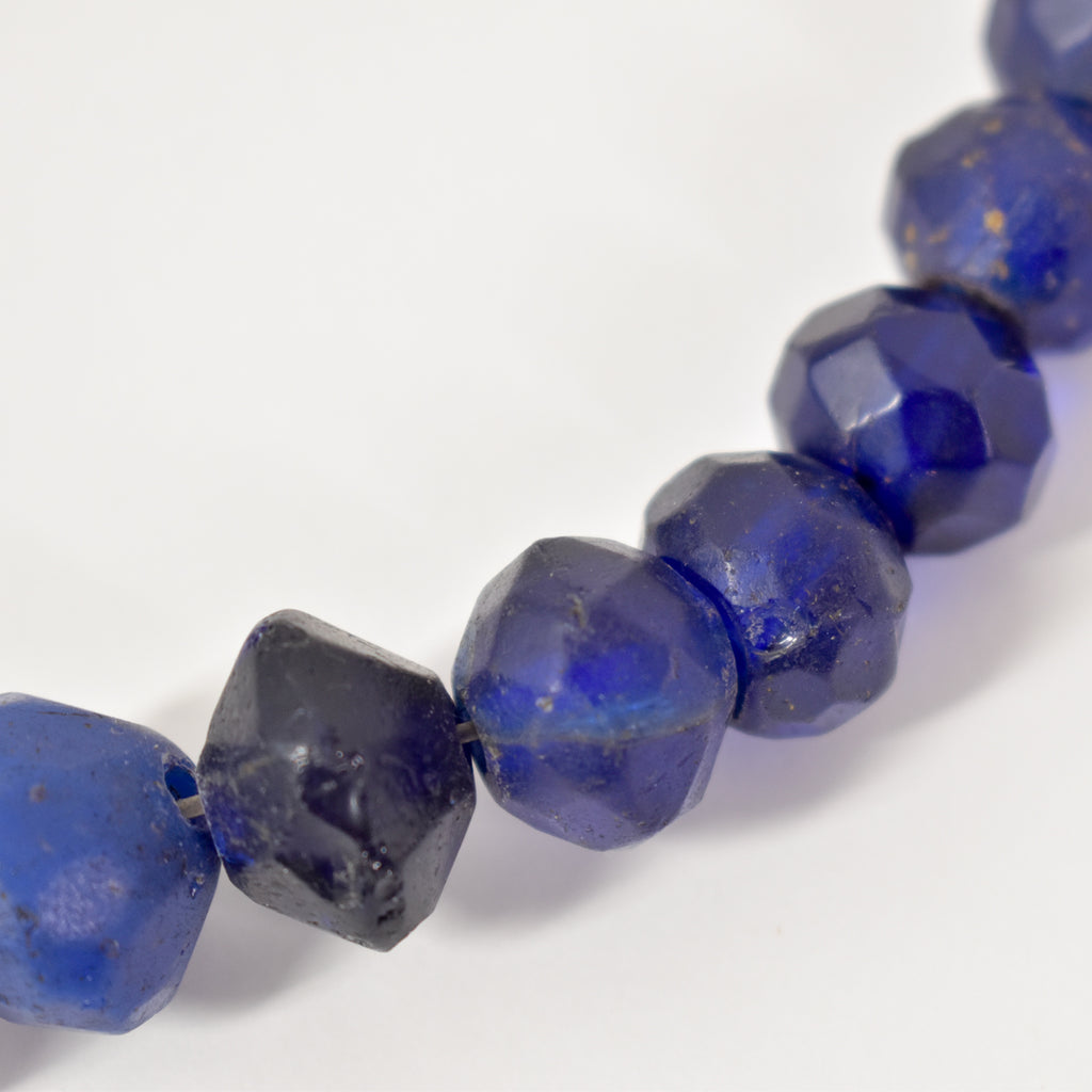 Russian Blue Faceted Trade Beads with Red Faceted Czech 30 Inch