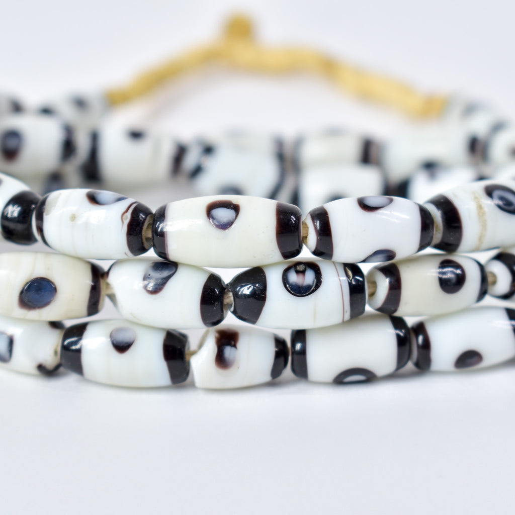 Czech Barrel Black and White Trade Beads 32 Inch