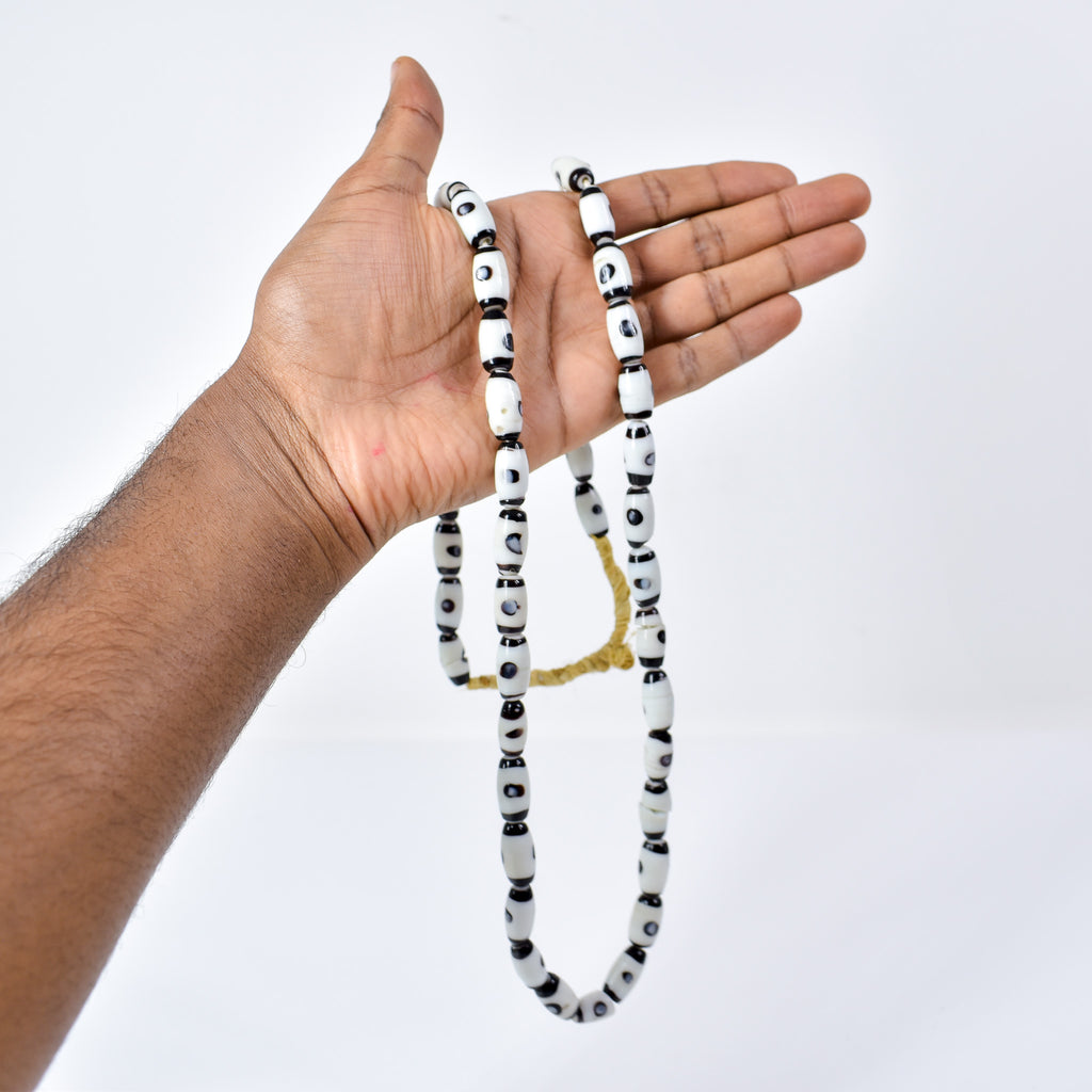 Czech Barrel Black and White Trade Beads 32 Inch