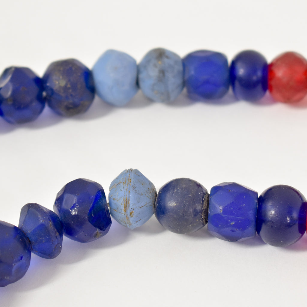 Russian Blue Faceted Trade Beads with Red Faceted Czech 30 Inch