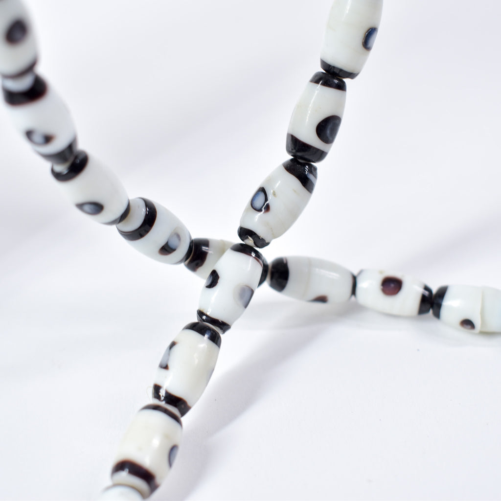 Czech Barrel Black and White Trade Beads 32 Inch